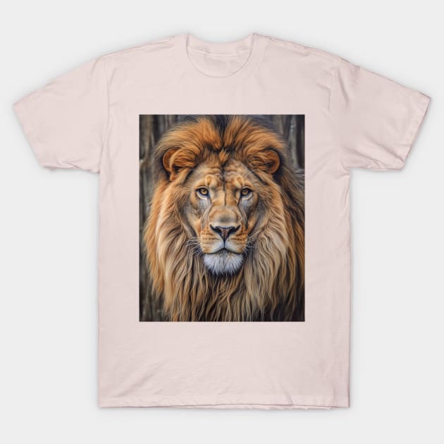 Majestic Mane: Hyperrealistic Oil Painting of a Zoo Lion T-Shirt by ABART BY ALEXST 